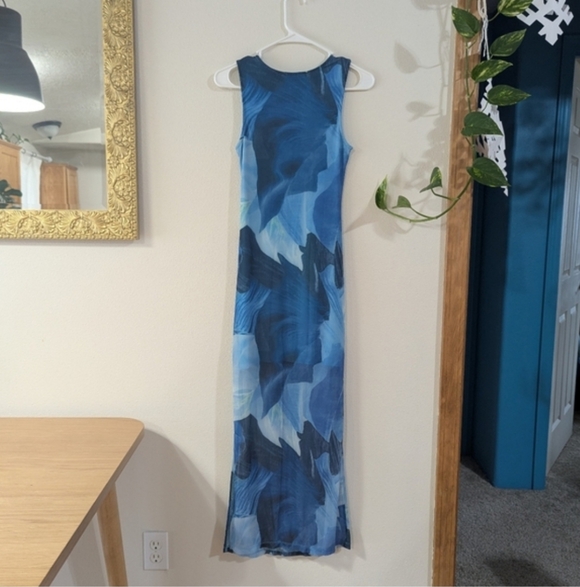 Commense Blue Floral Mesh Dress Size Small - Picture 4 of 6